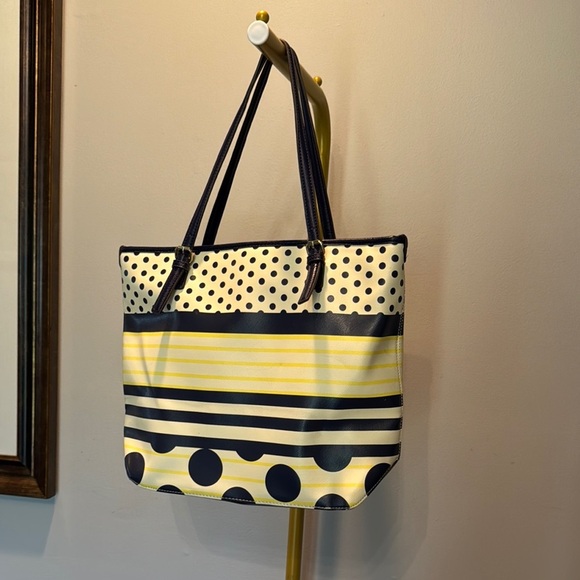 Anne Kline Striped and Polka Dot Tote Bag EUC - Picture 4 of 14